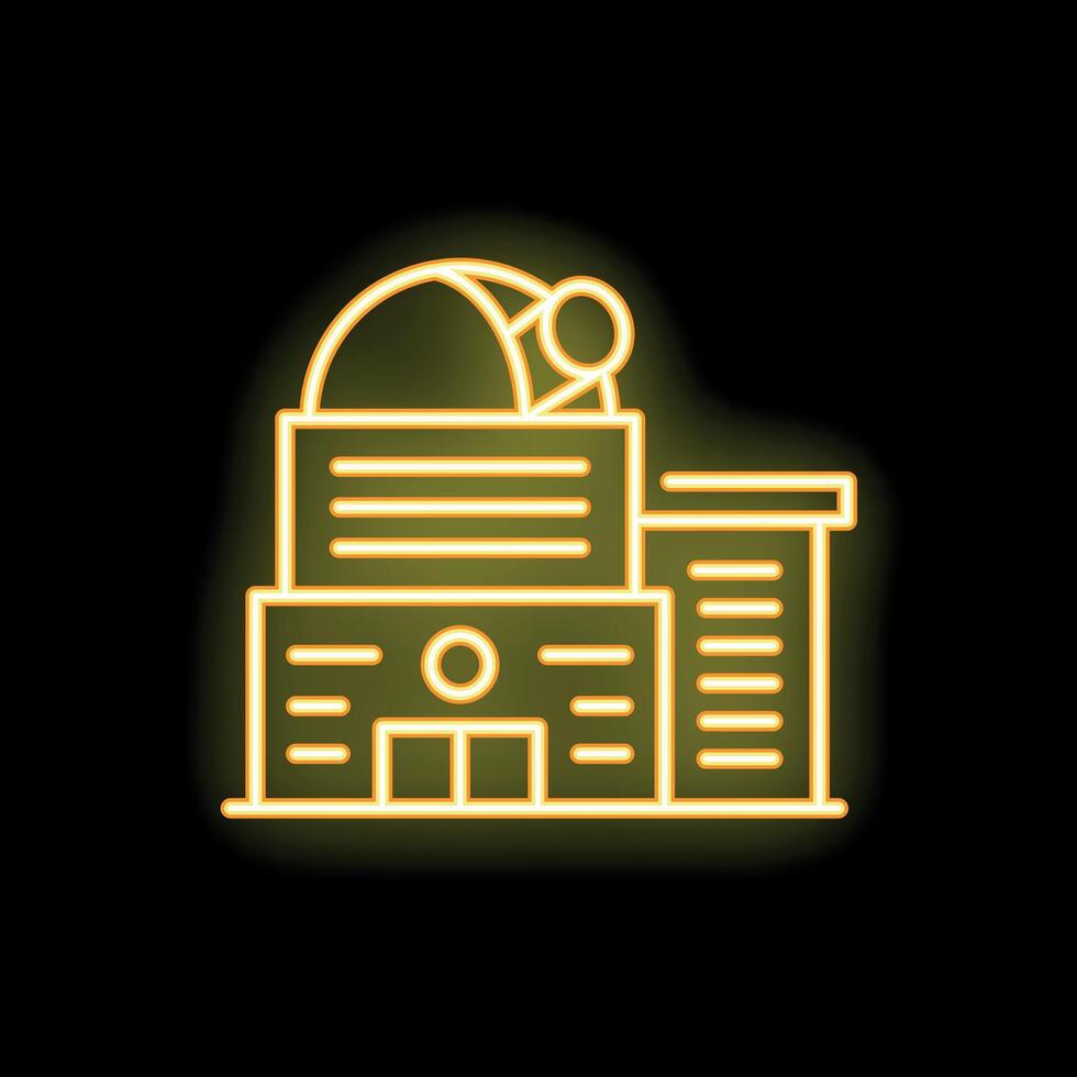 Neon style icon representing astronomical observatory building for space exploration vector