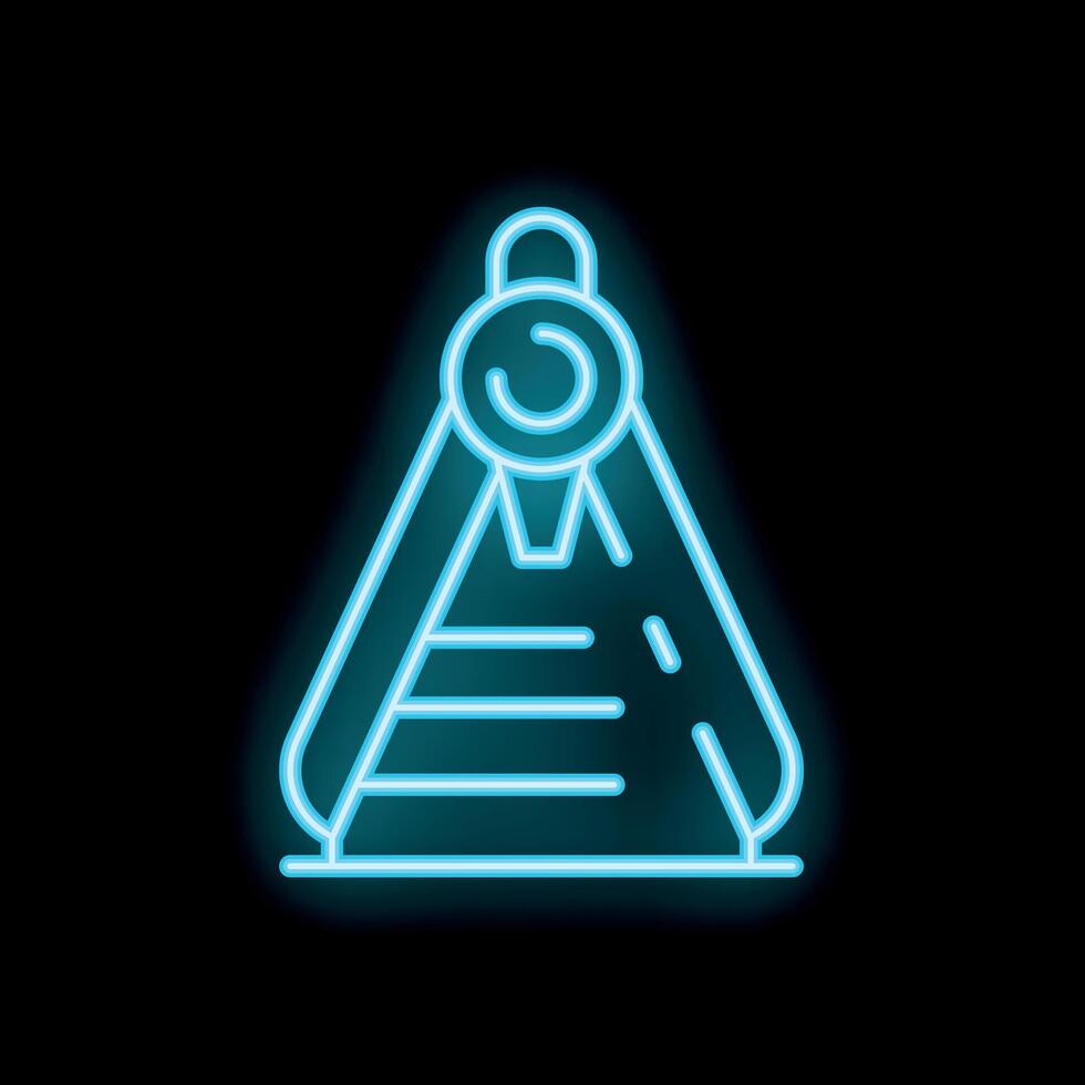 Blue neon sign of drawing compass on black background with copy space vector