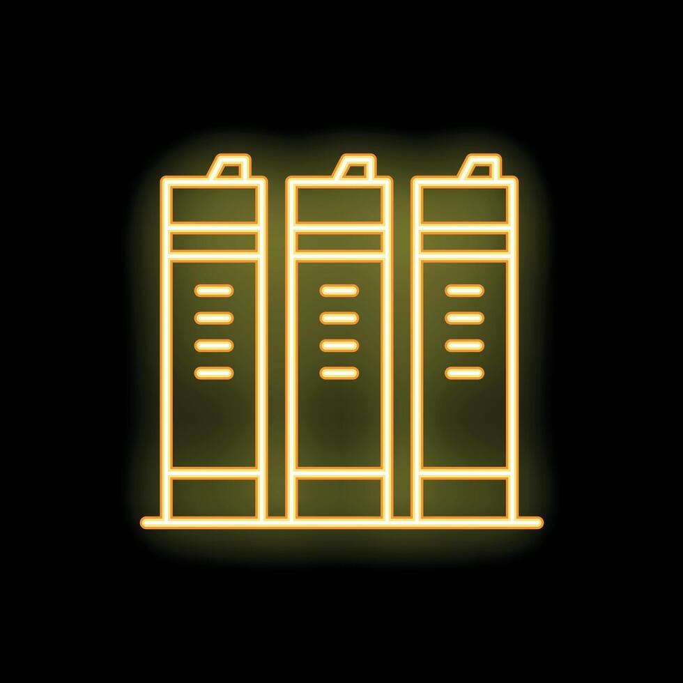 Neon yellow locker icon glowing on dark background vector