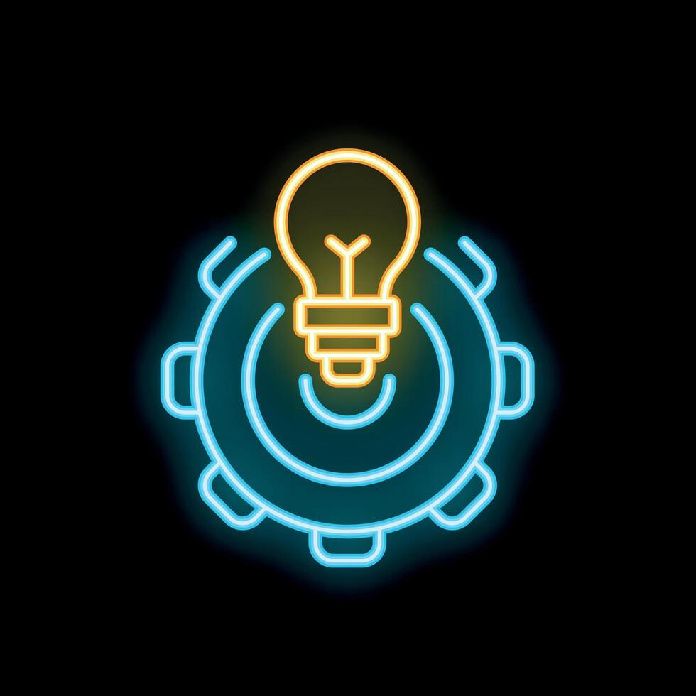 Neon icon of light bulb shining over gear wheel symbolizing innovative idea vector