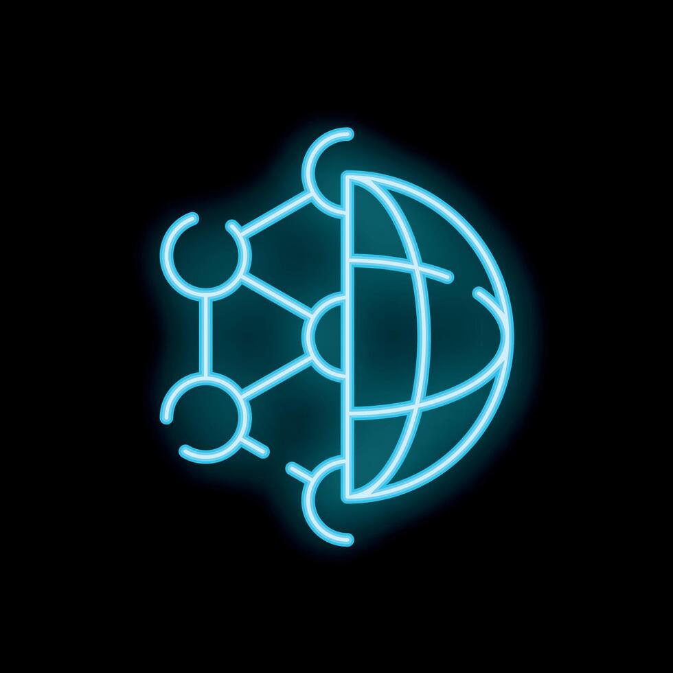 Blue neon icon showing the concept of global network vector