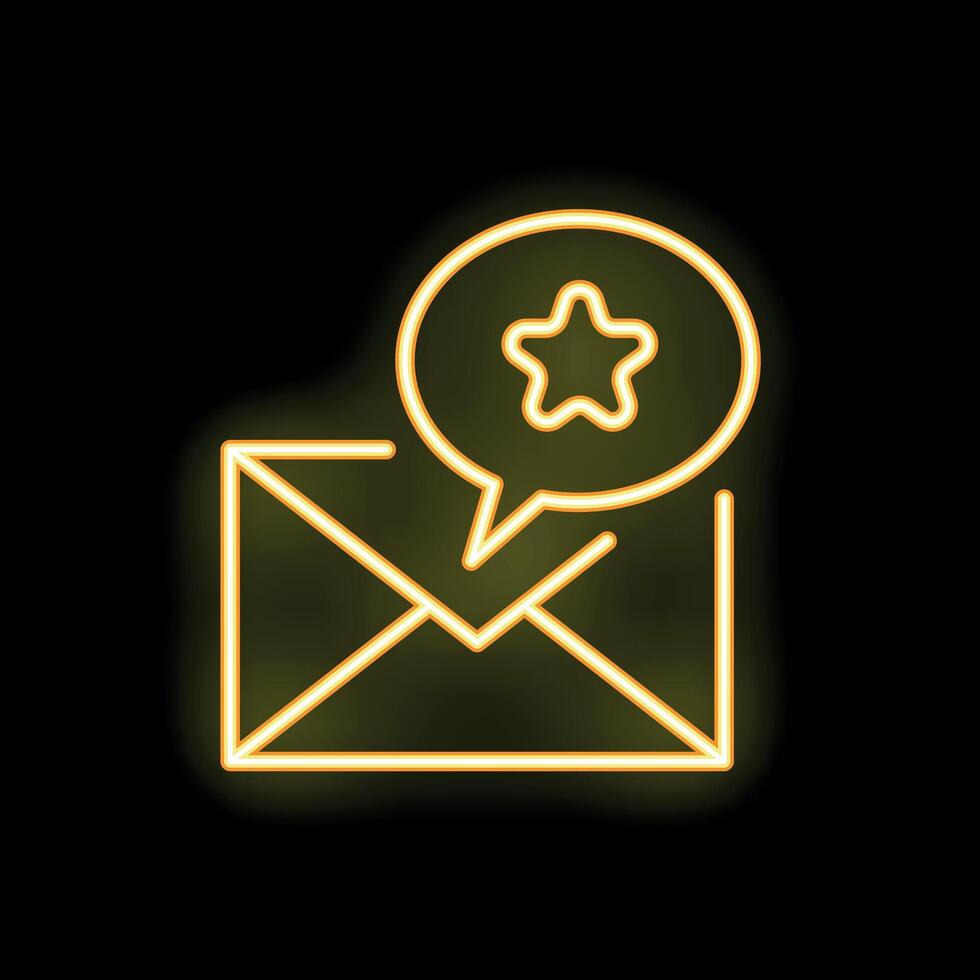 Neon icon of mail envelope with star in speech bubble showing feedback vector