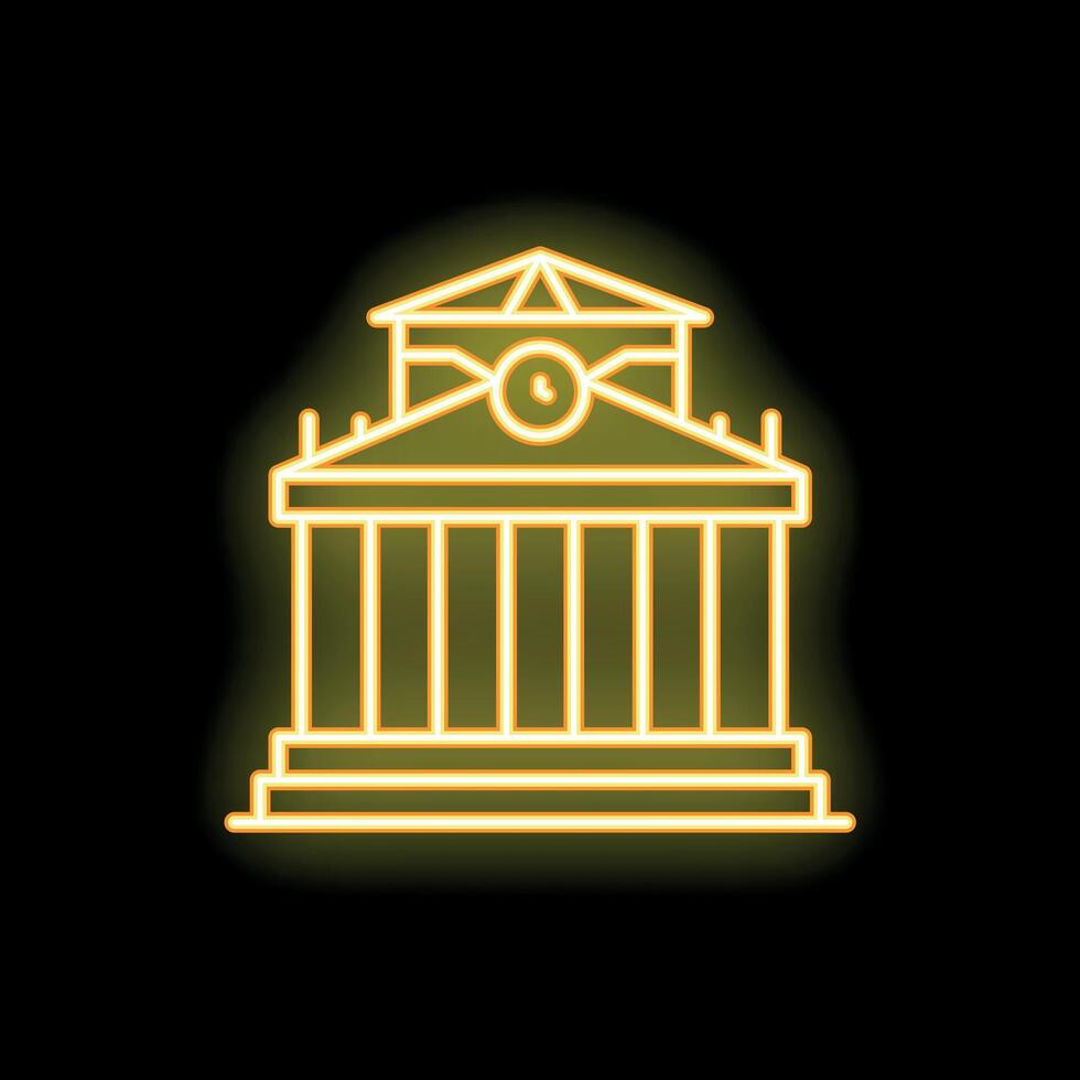 Neon sign showing a courthouse with columns and a clock vector