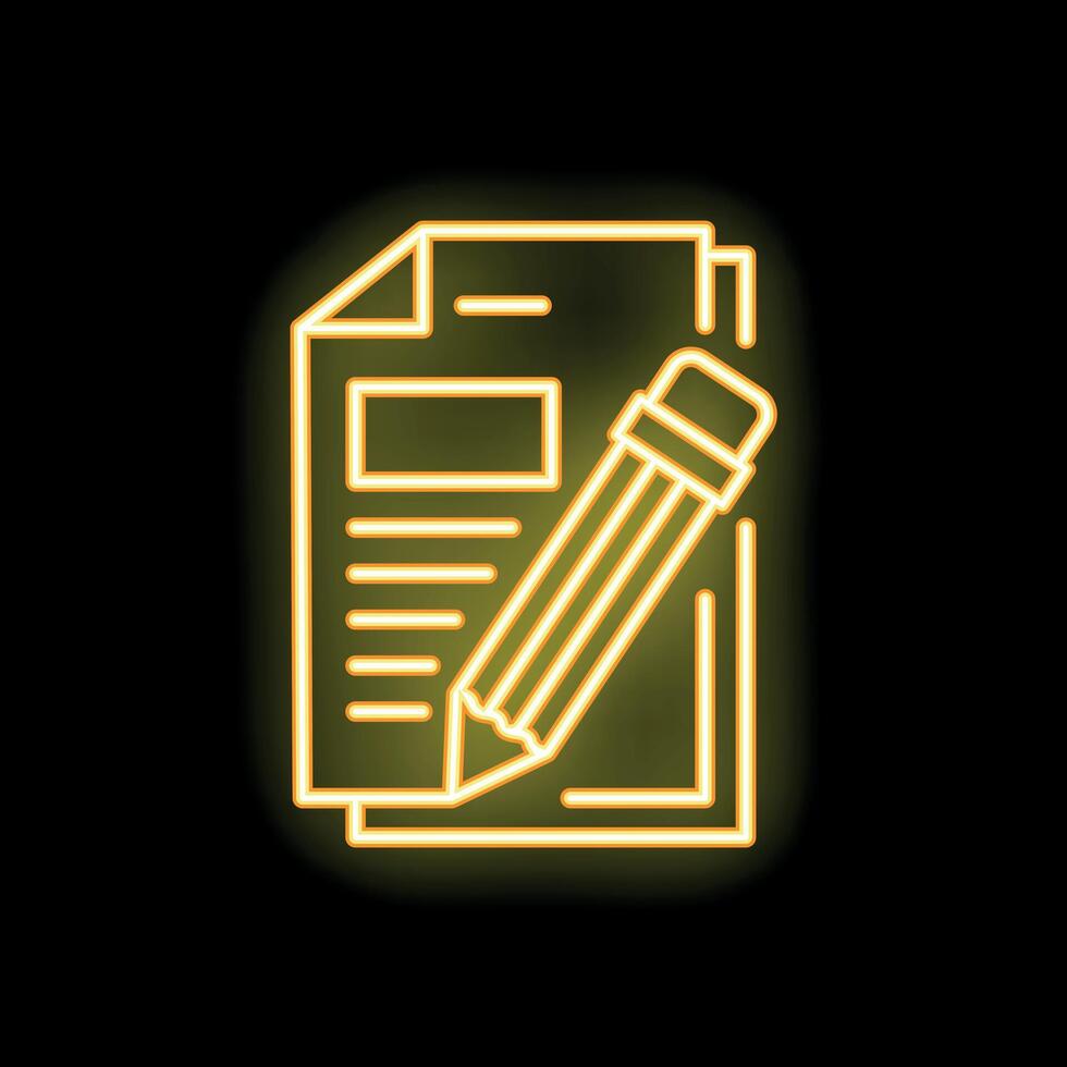 Neon icon of pencil taking notes on paper document vector