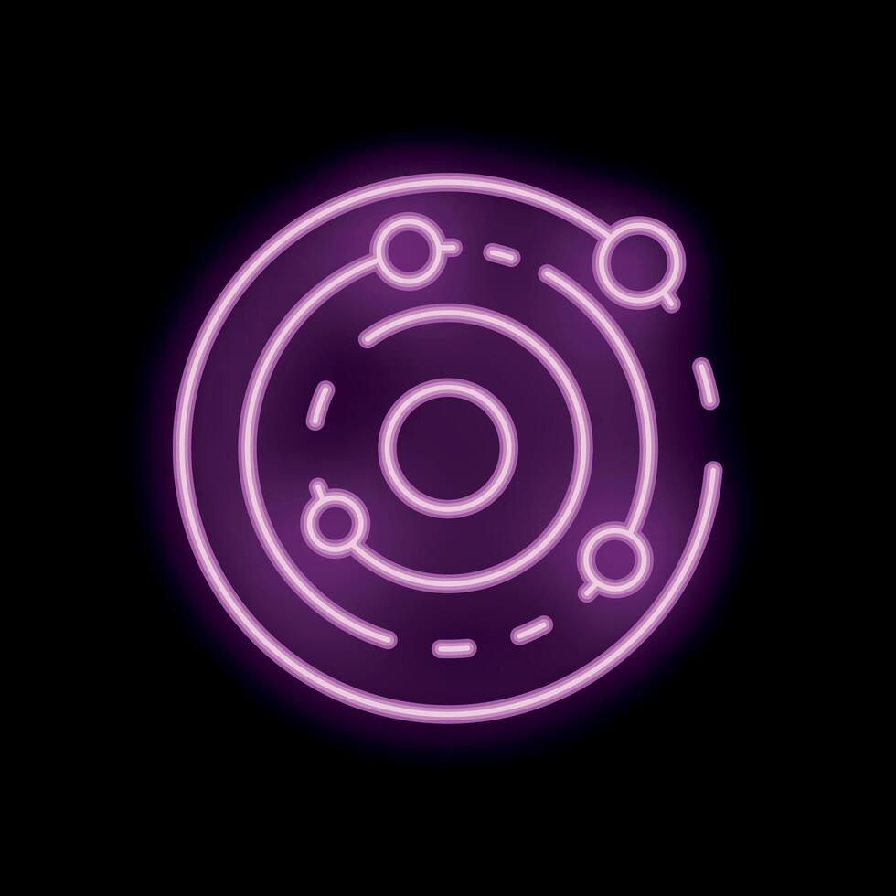 Neon solar system icon glowing on dark background vector
