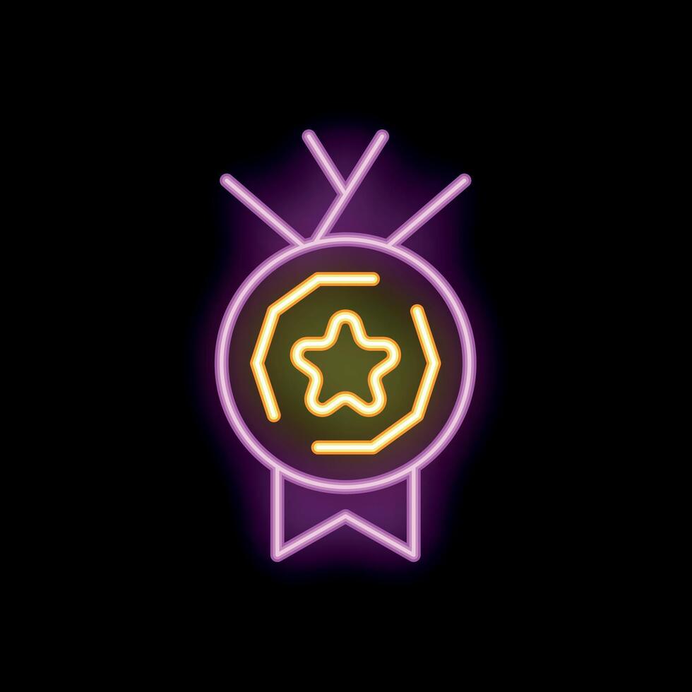 Glowing neon sign representing quality premium product with a star in circle frame vector