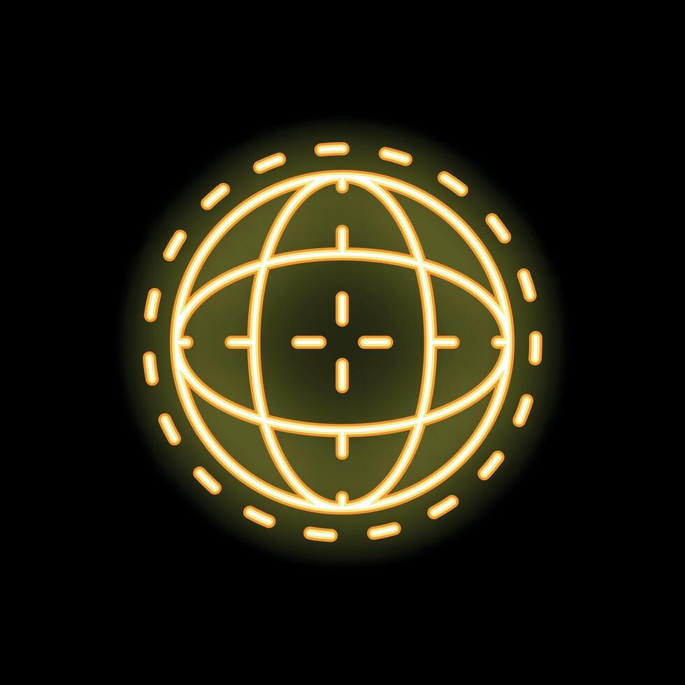 Neon icon of globe with crosshair representing global targeting vector