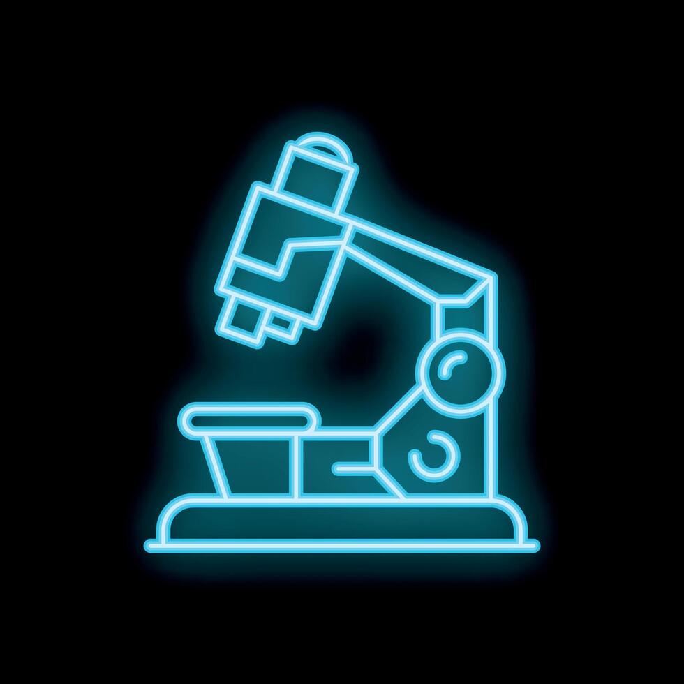 Glowing neon microscope icon for science and research projects vector
