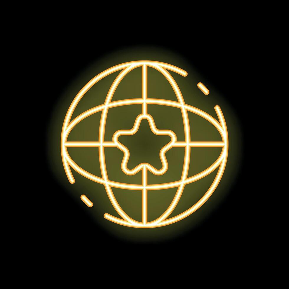 Neon icon of planet earth featuring a glowing star symbolizing global success vector
