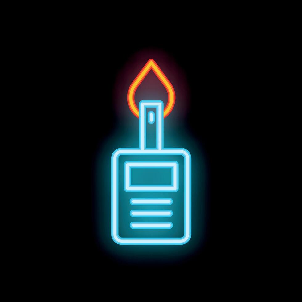 Neon sign of a lighter burning with a flame on a black background vector