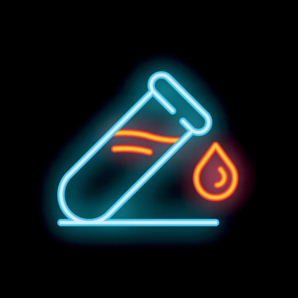 Neon test tube pouring a drop of blood for medical analysis vector