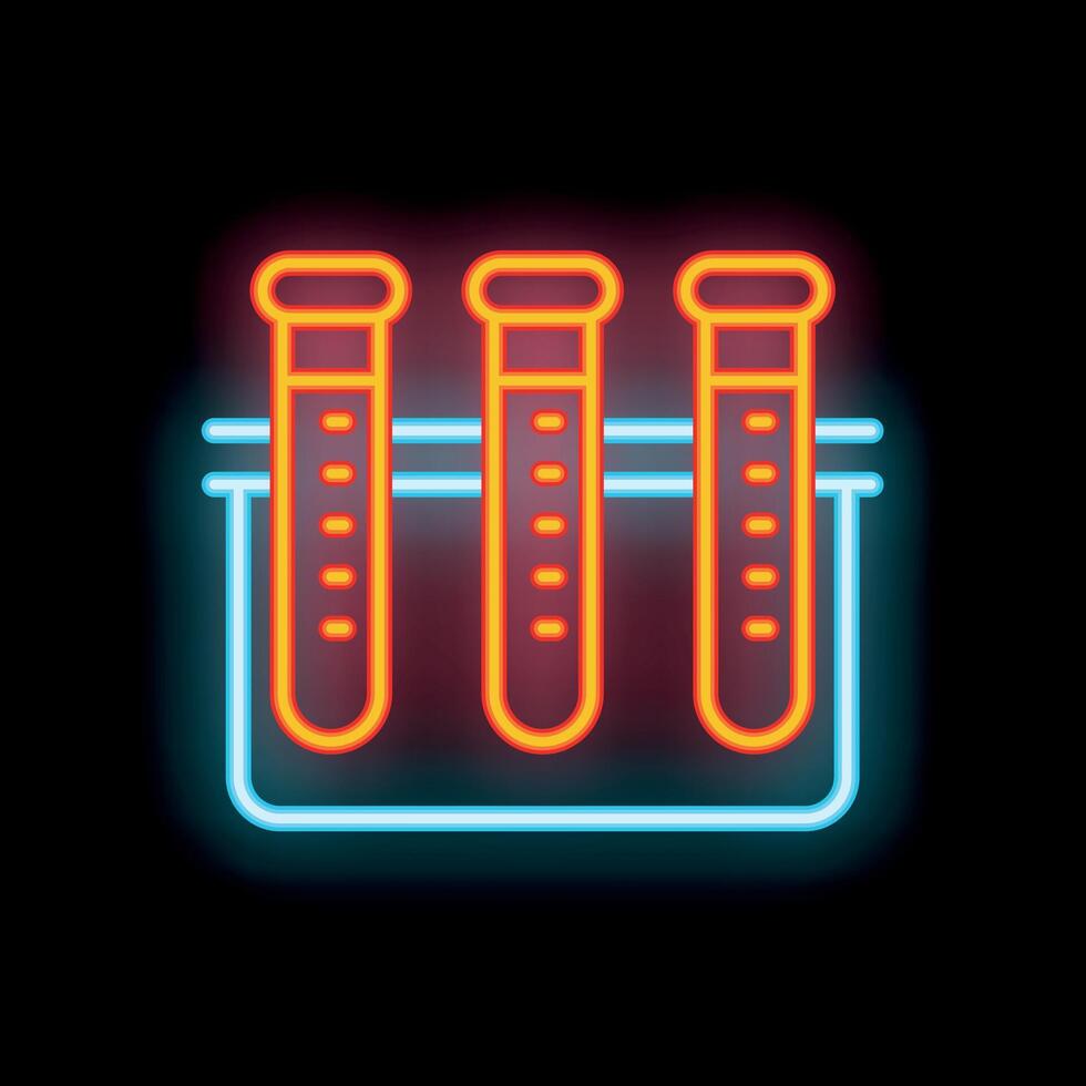 Neon sign of test tubes in a lab showing experiment in progress vector
