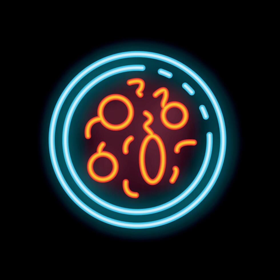 Neon sign showing a petri dish with bacteria growing inside vector