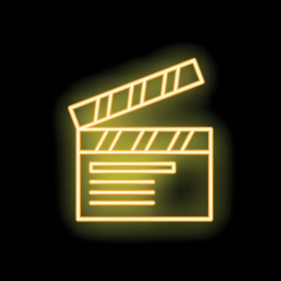 Glowing neon icon of a clapperboard for film and production vector