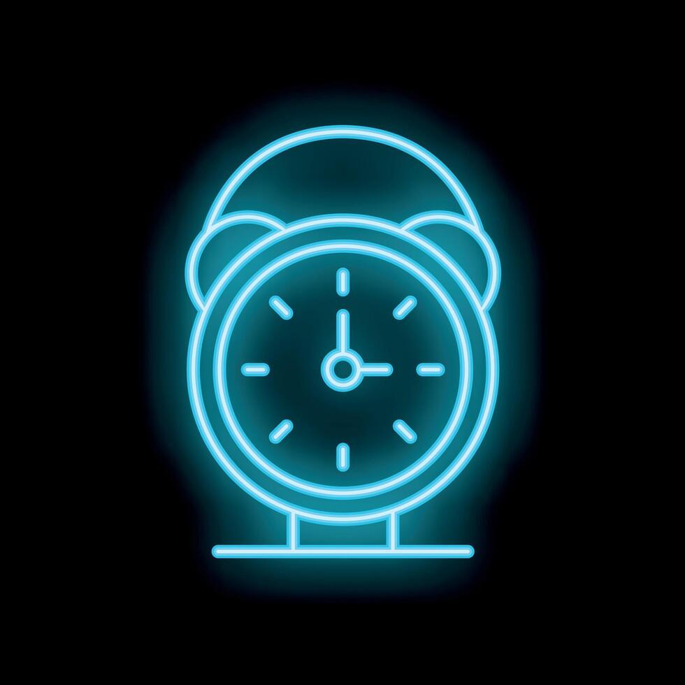 Blue neon clock showing seven o'clock on black background vector