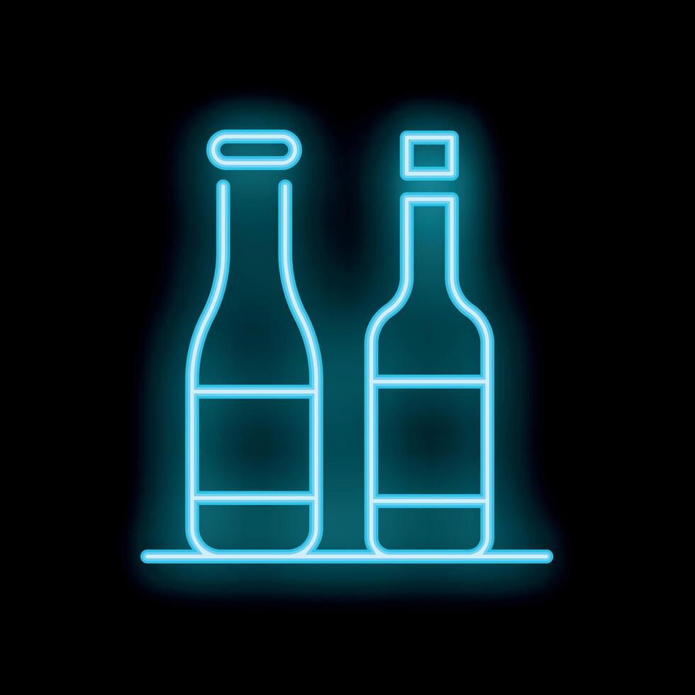 Neon sign of bottles shining on black background vector