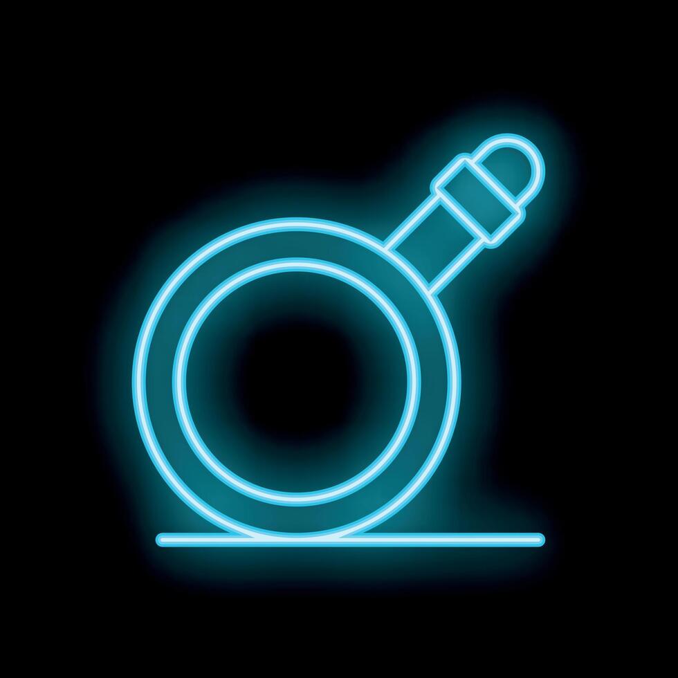 Neon blue frying pan icon glowing on dark background vector