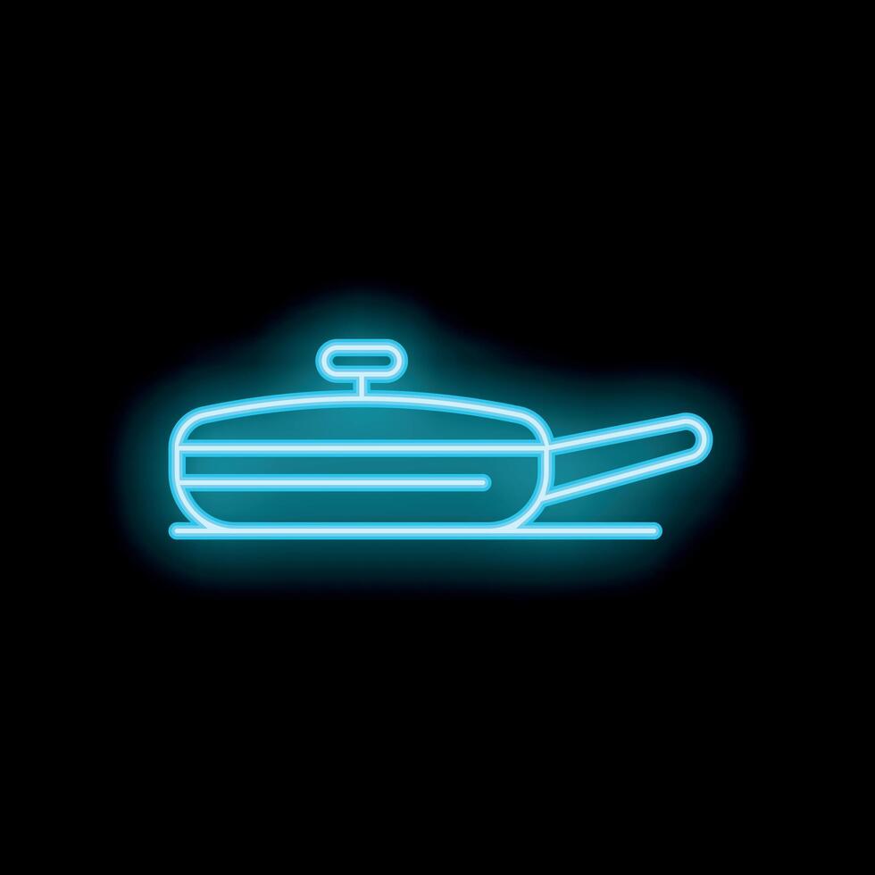 Neon frying pan icon glowing on dark background vector