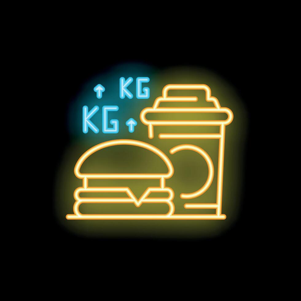 Neon icon showing weight gain from fast food vector