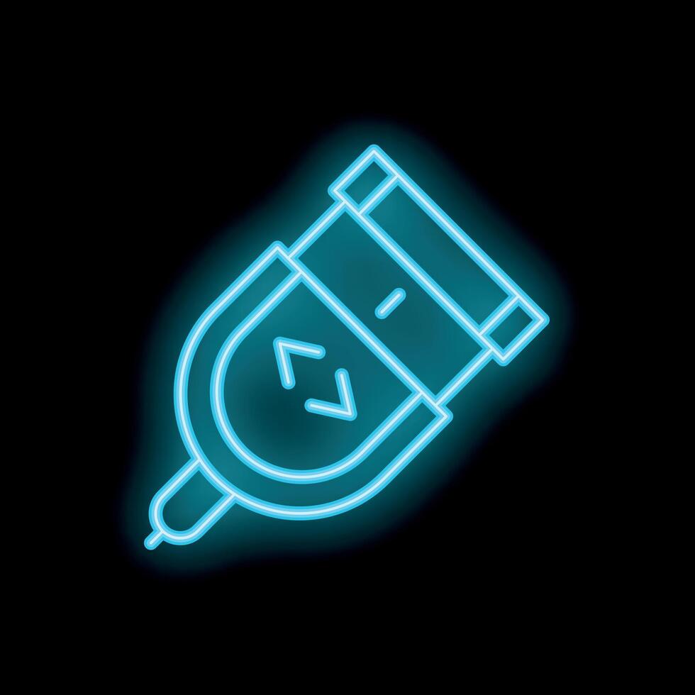Neon icon of usb flash drive glowing on dark background vector