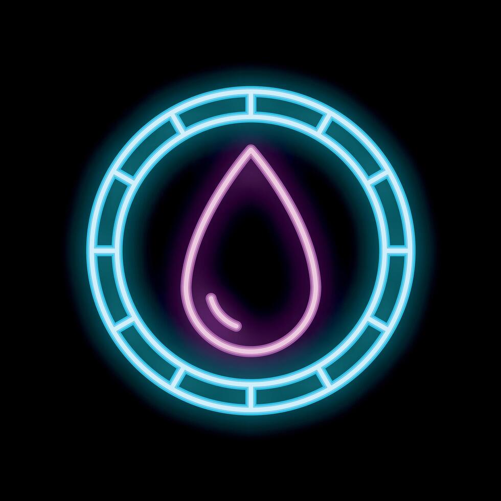 Neon icon of water drop shining in circle frame vector