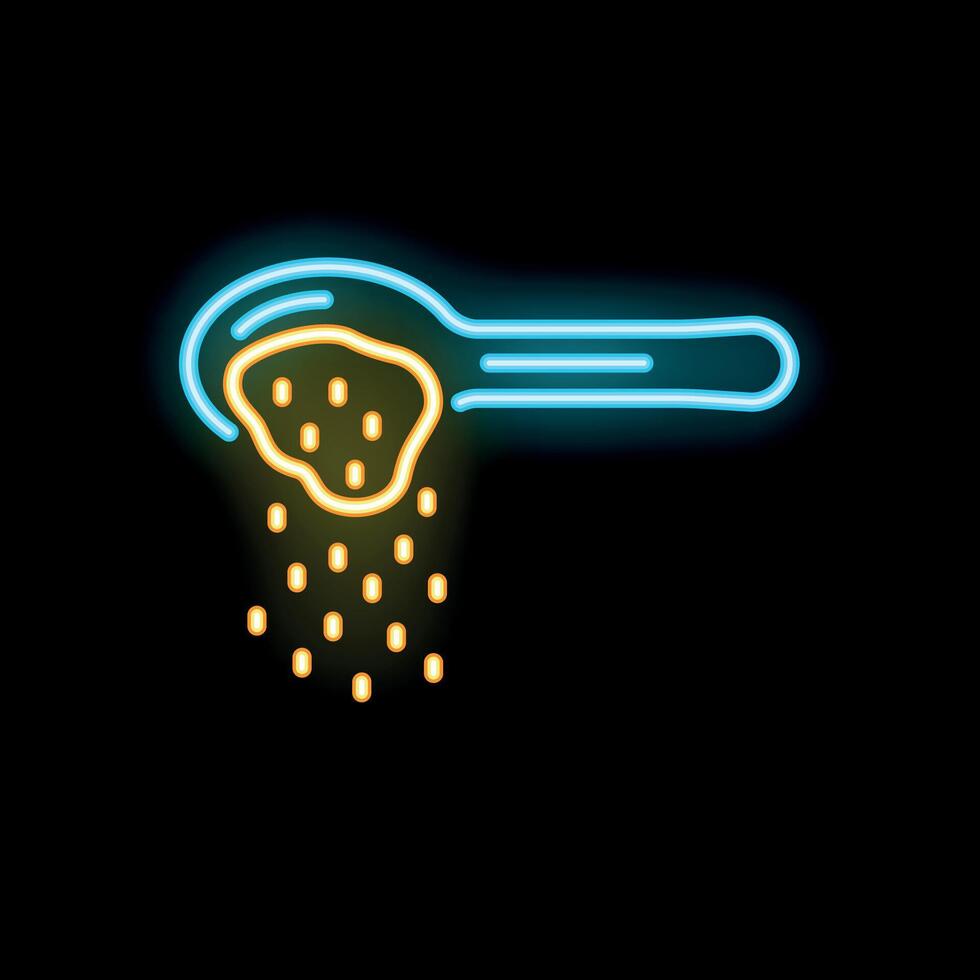 Neon glowing icon of a spoon pouring sugar or spice vector