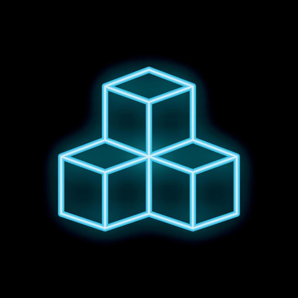 Neon cubes forming abstract structure glowing on black background vector