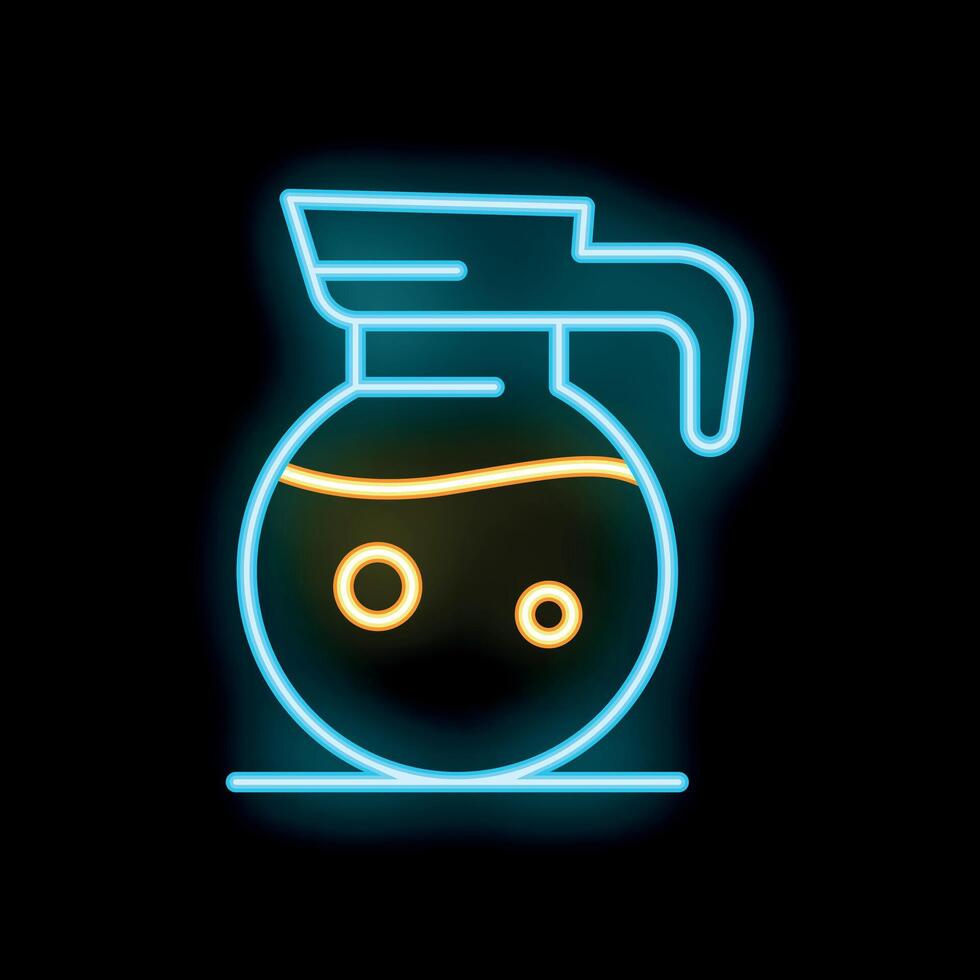 Neon sign showing a coffee pot brewing coffee on black background vector