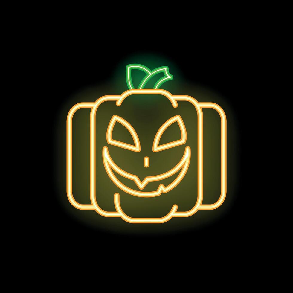 Neon sign showing smiling halloween pumpkin on black background vector