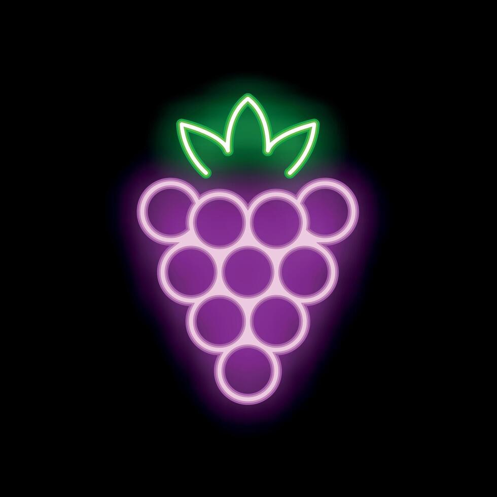 Glowing neon sign showing bunch of grapes on black background vector