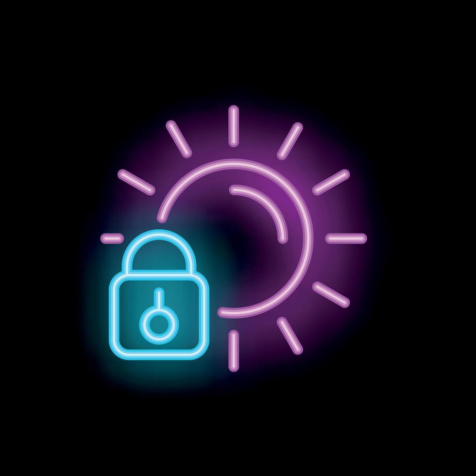 Neon padlock shining with the sun in background vector