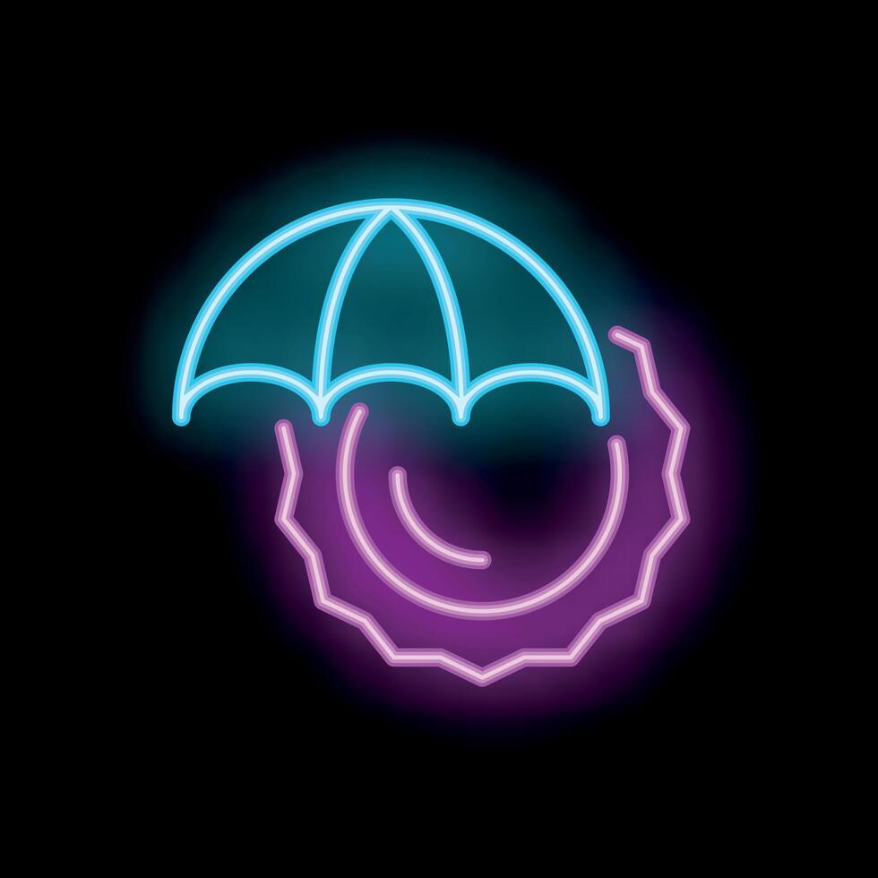 Neon icon of umbrella protecting a gear illustrating insurance concept vector