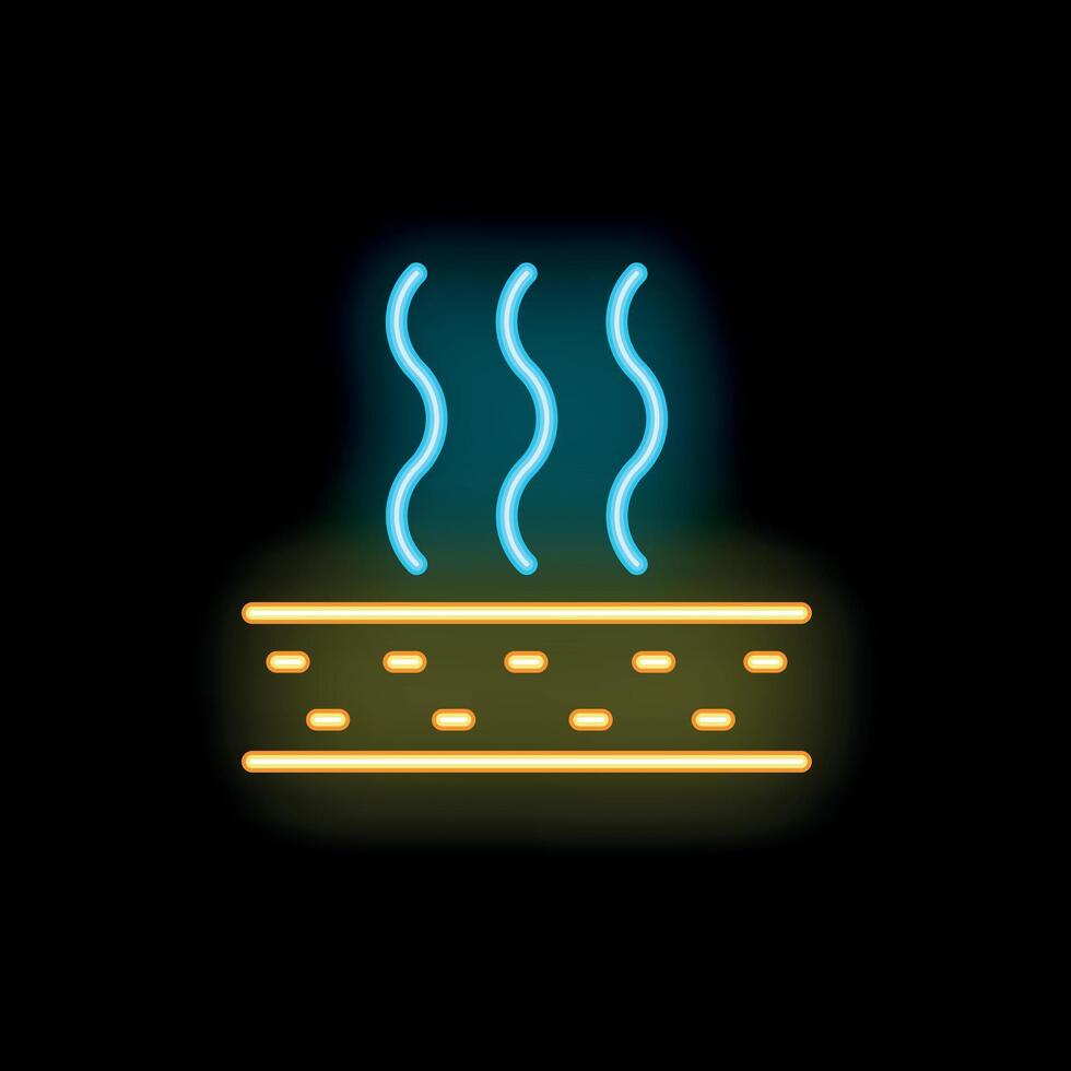 Neon icon of steam coming up from a surface representing heated blanket or floor vector
