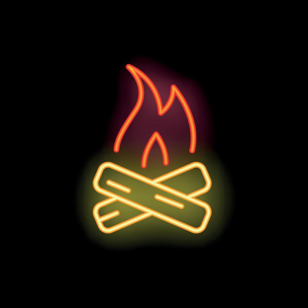 Neon sign of burning bonfire with bright red and yellow flames vector