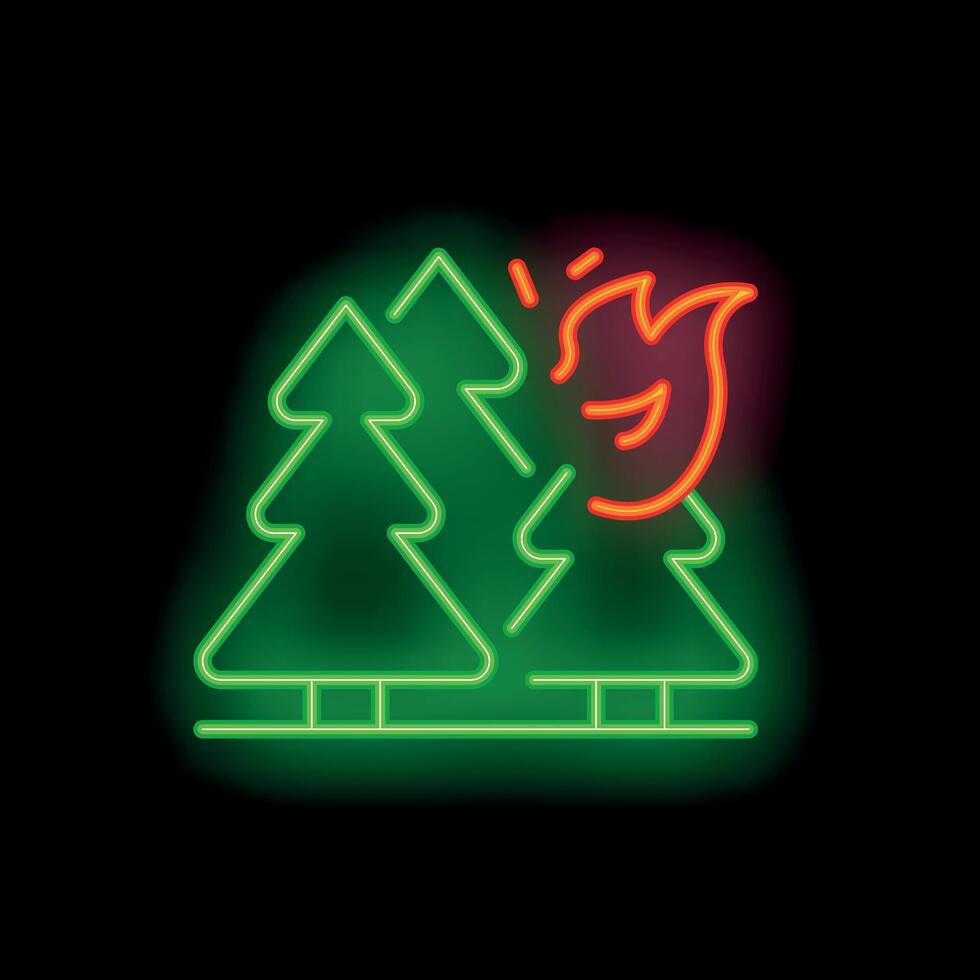 Neon icon of wildfire burning forest trees vector