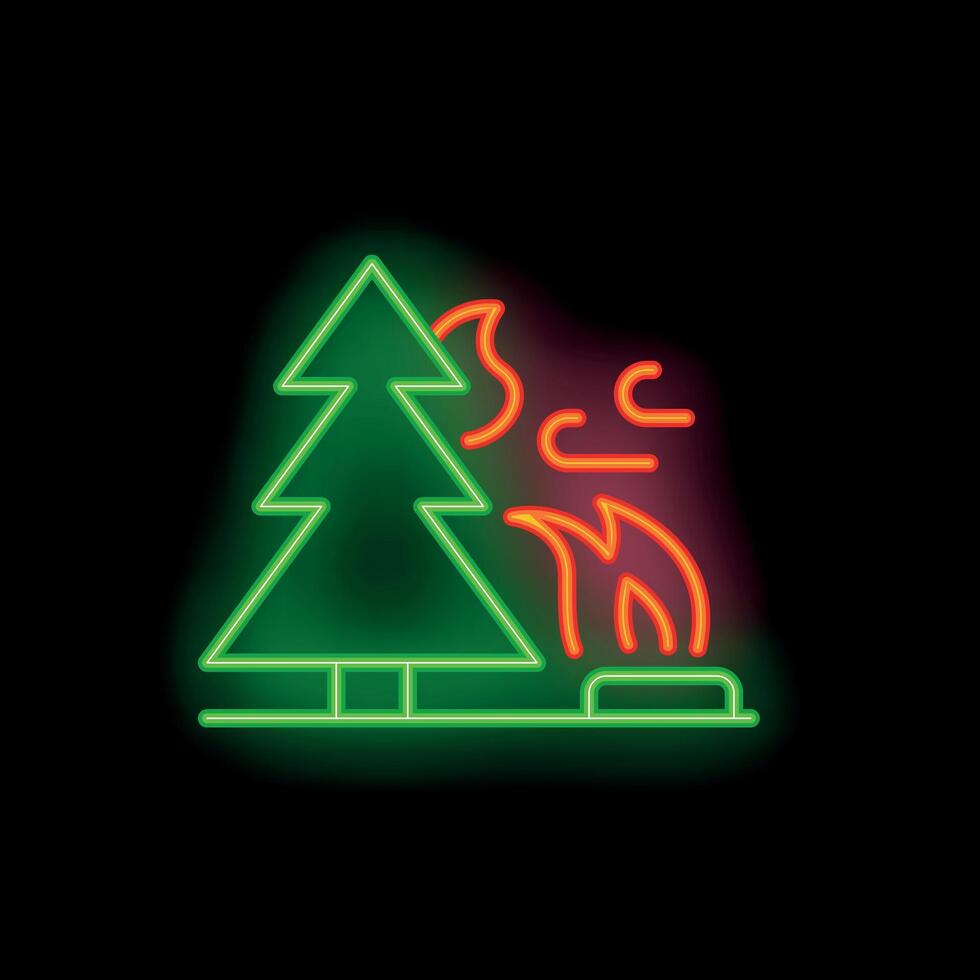 Neon style icon of wildfire burning a forest tree vector