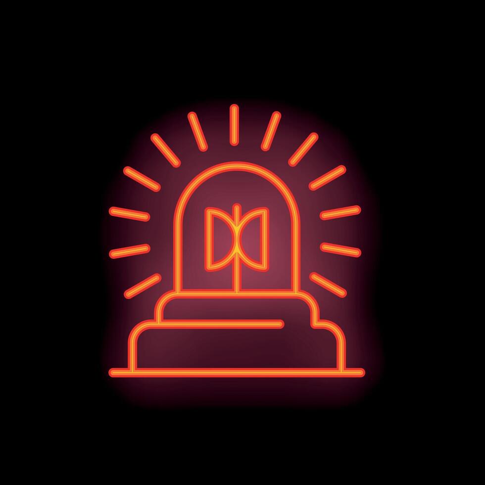 Neon siren flashing red alert light icon vector