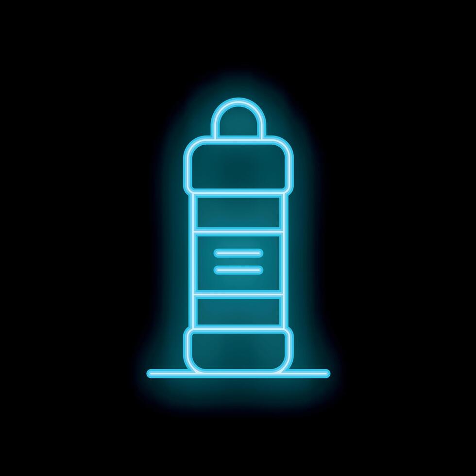 Glowing neon line sport bottle icon isolated on black background vector