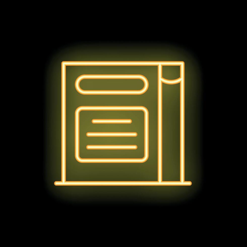 Neon icon of a book glowing yellow on black background vector