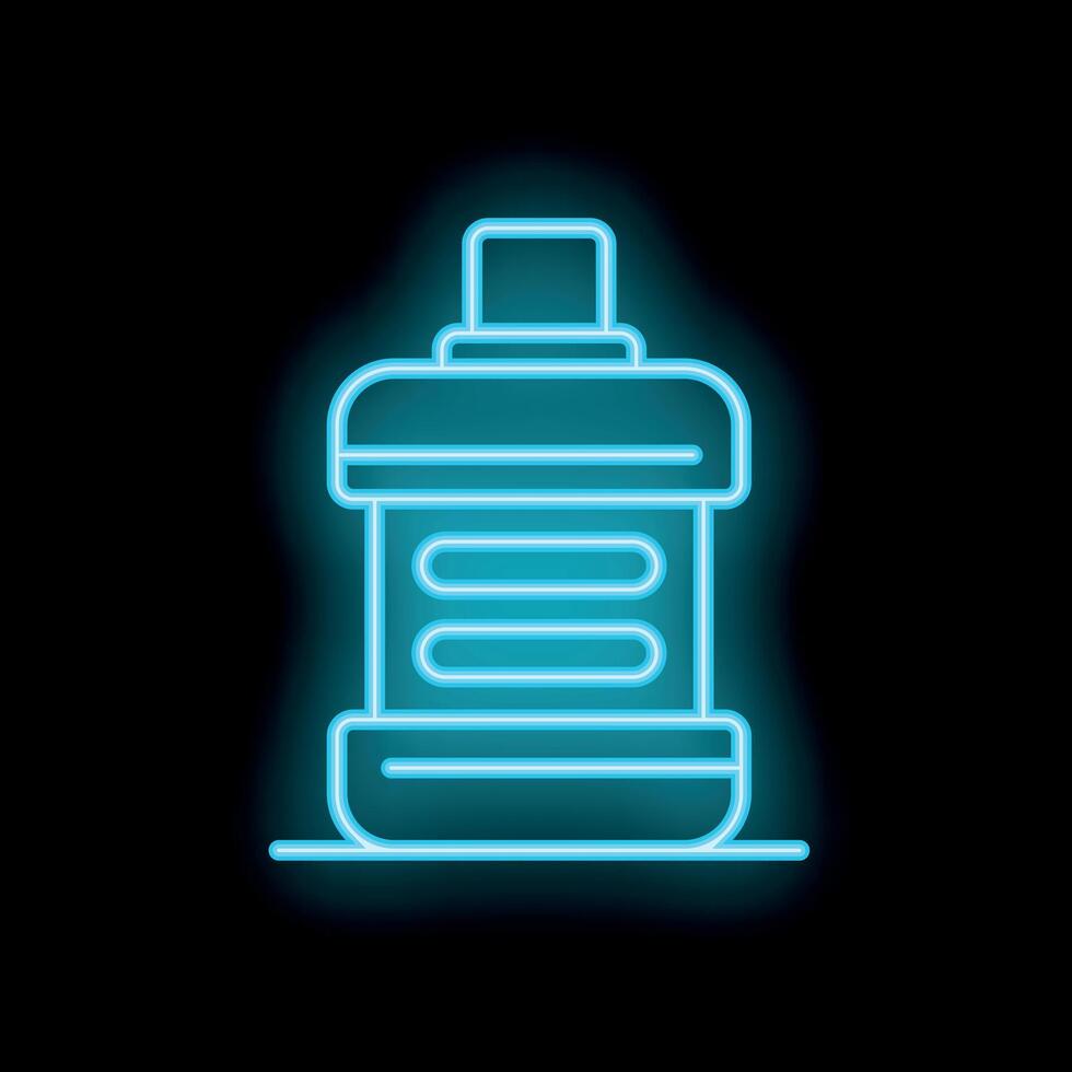 Blue neon sign of plastic bottle with blank label on black background vector