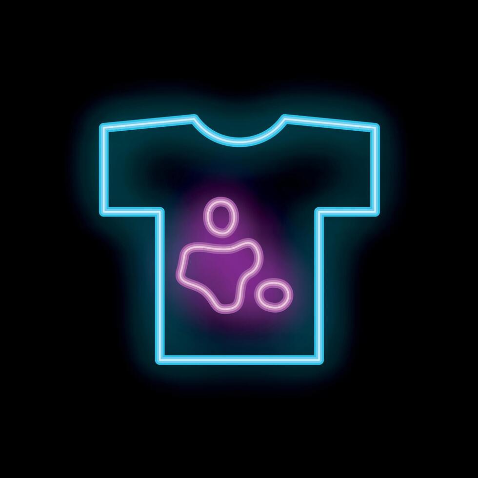 Neon sign showing dirty t shirt with stain on black background vector