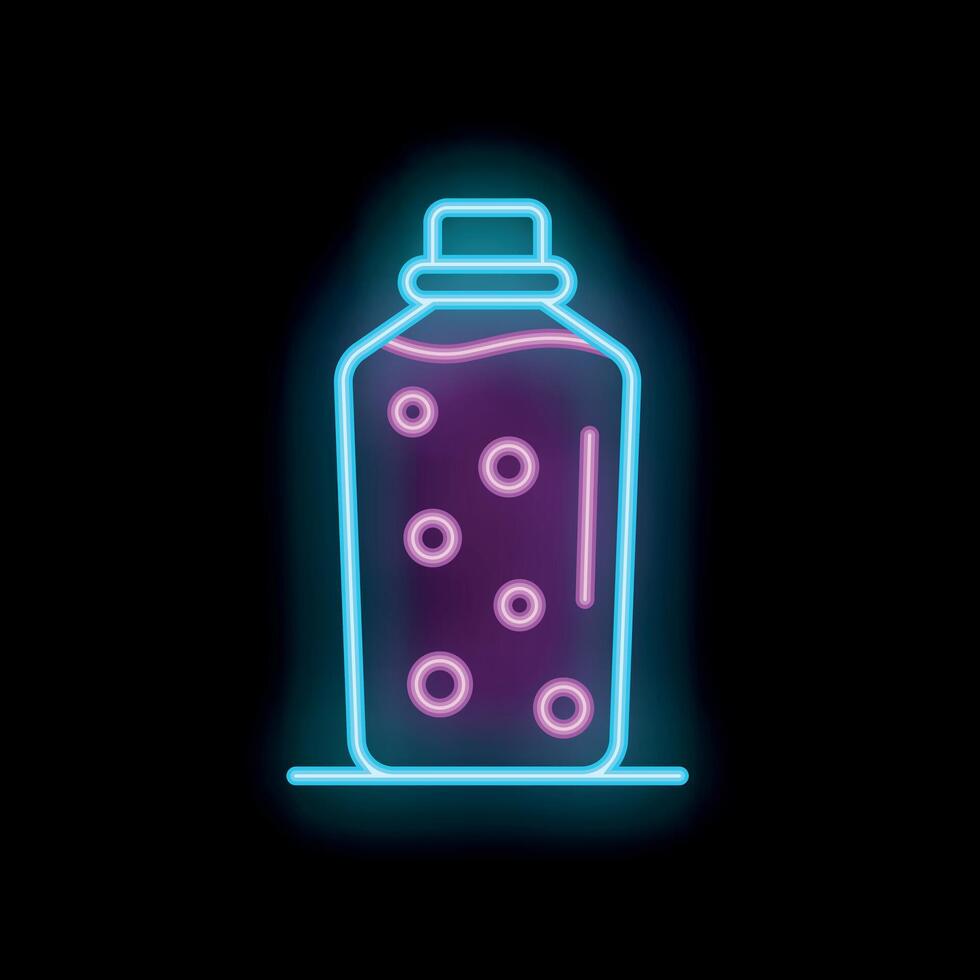 Neon sign showing soda bottle with bubbles on black background vector