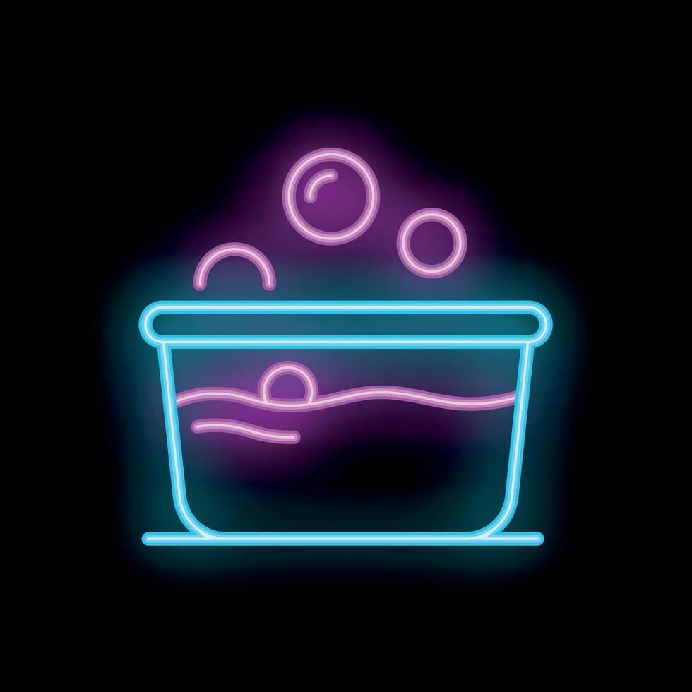 Neon sign of basin with water and soap bubbles floating above vector