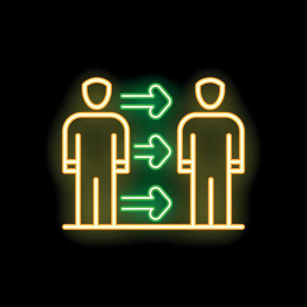 Businessmen exchanging arrows in neon light style vector