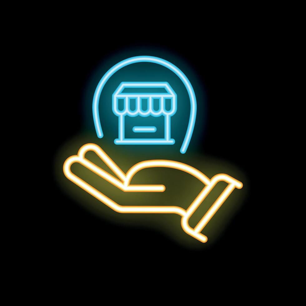 Hand holding small business symbol with neon light effect vector