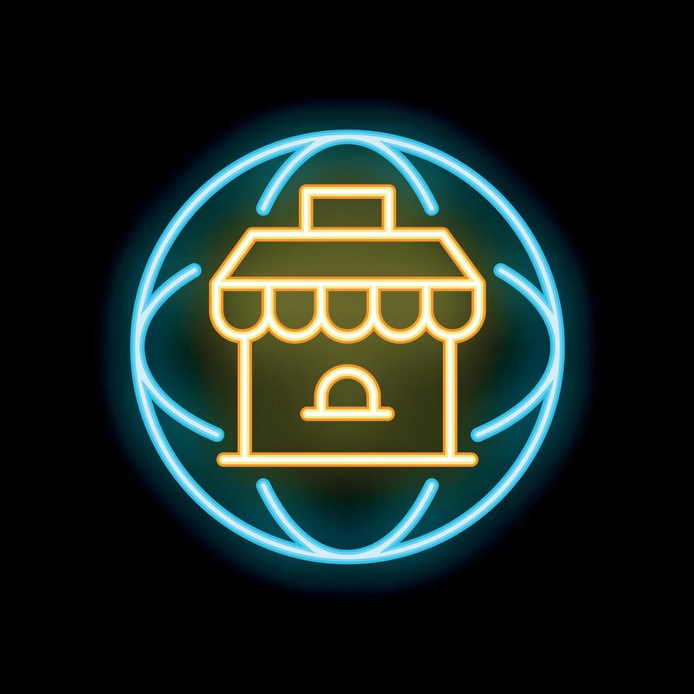 Neon sign representing online shop for global e commerce and worldwide business vector