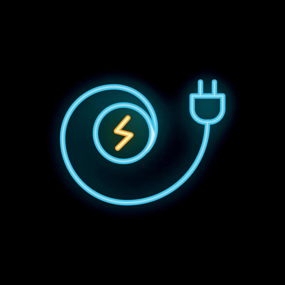Neon electric cable forming spiral with lightning bolt symbol inside vector