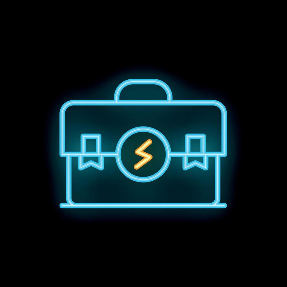 Neon briefcase with a lightning bolt symbol for electrician services vector