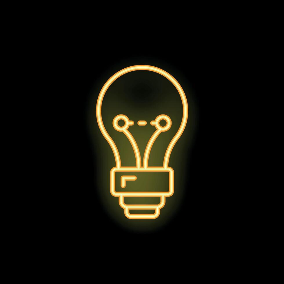 Neon lightbulb shining brightly on black background vector