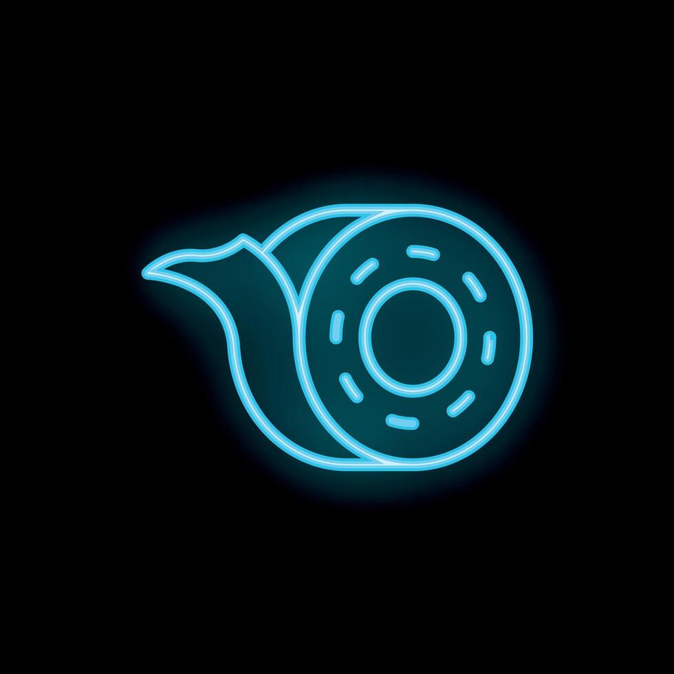 Blue neon sign representing a roll of adhesive tape on a black background vector